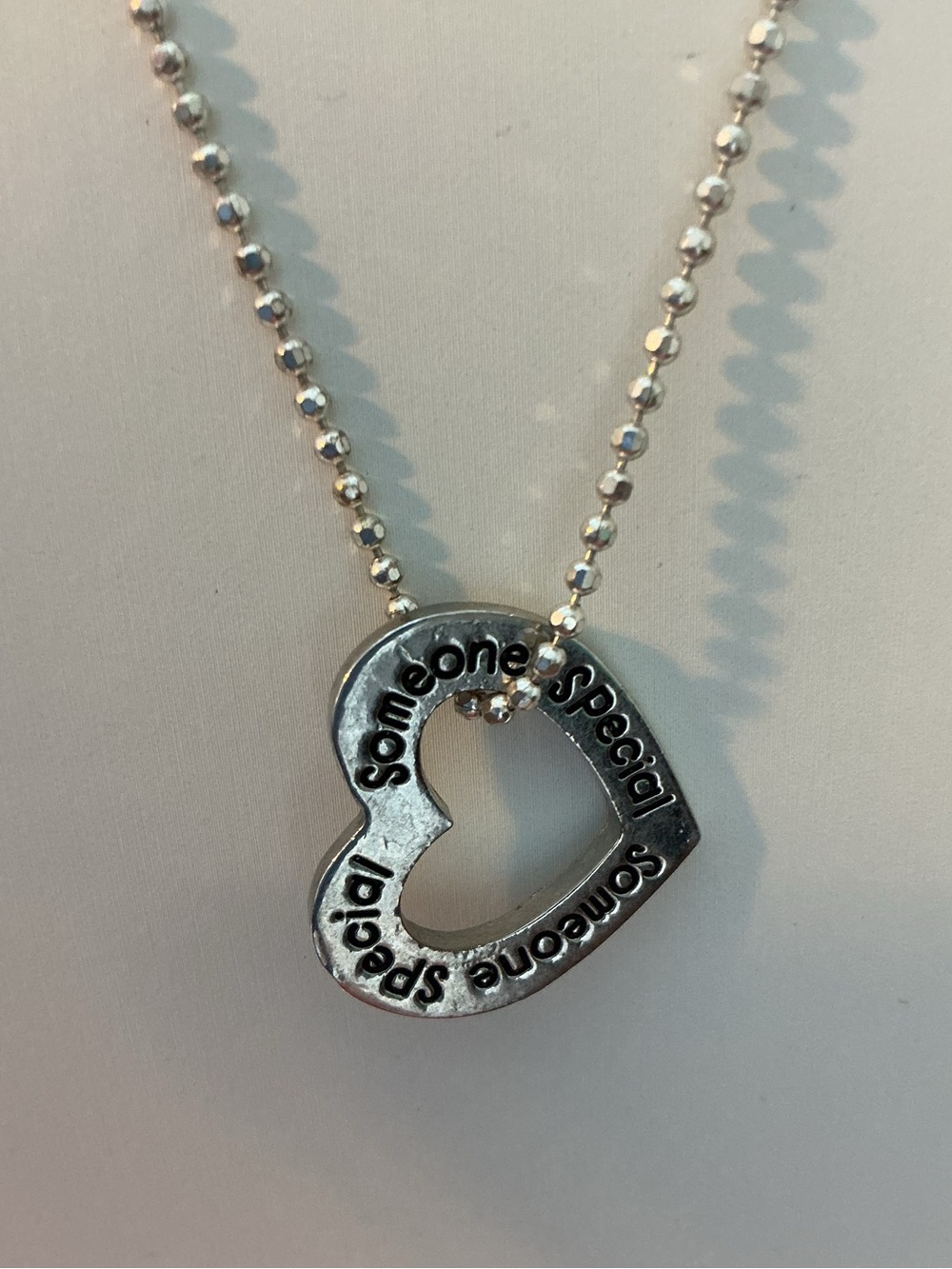 “Special Someone” Engraved Open Heart Silver Tone Pendant Necklace